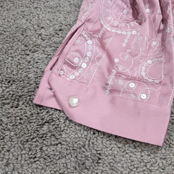 Bob Mackie wearable art Light Pink with Sequin embroidery button front NWT Sz L - Picture 7 of 10